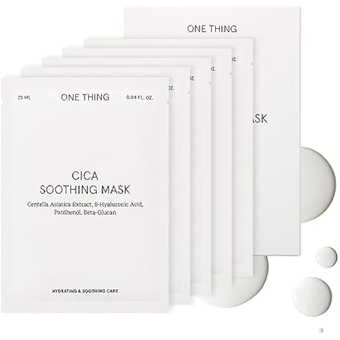 ONE THING CICA SOOTHING MASK 5 SHEETS | CENTELLA ASIATICA HA HYALURONIC ACID FACIAL SHEET MASK, CALMING HYDRATING SOOTHING MOISTURIZING PACK, IRRITATED SENSITIVE DRY SKIN RELIEF | KOREAN SKIN CARE - Image 1